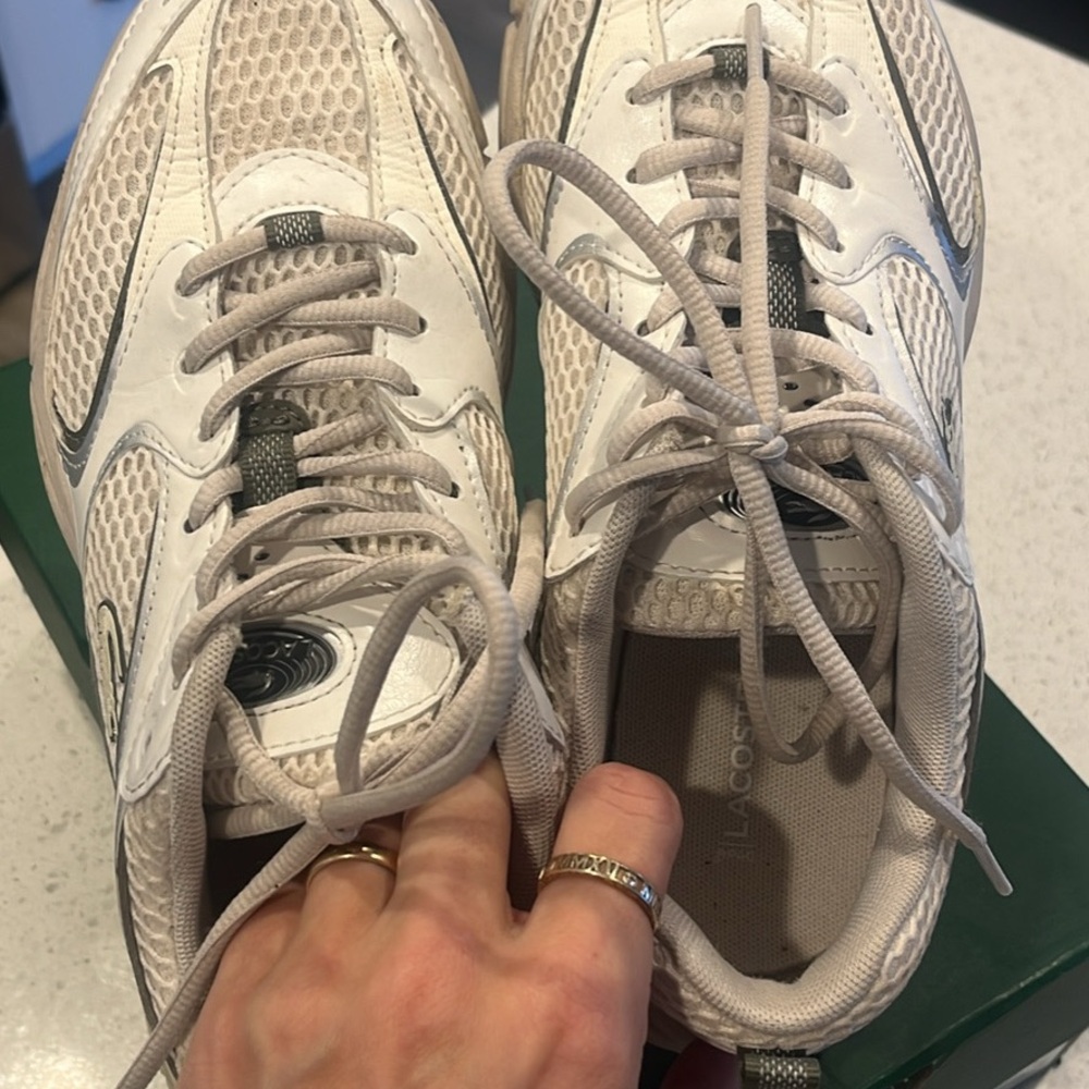 Lacoste Cream and Deep Green-Gray Athletic Shoes - Picture 2 of 5